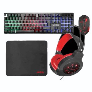 Jedel CP-01 Guardian 4-in-1 RGB LED Gaming Bundle with Keyboard, Headset, Mouse, and Mat