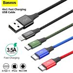Baseus Fast 4-in-1 Cable - iP+Type-C(2)+Micro (1.2m, Black)