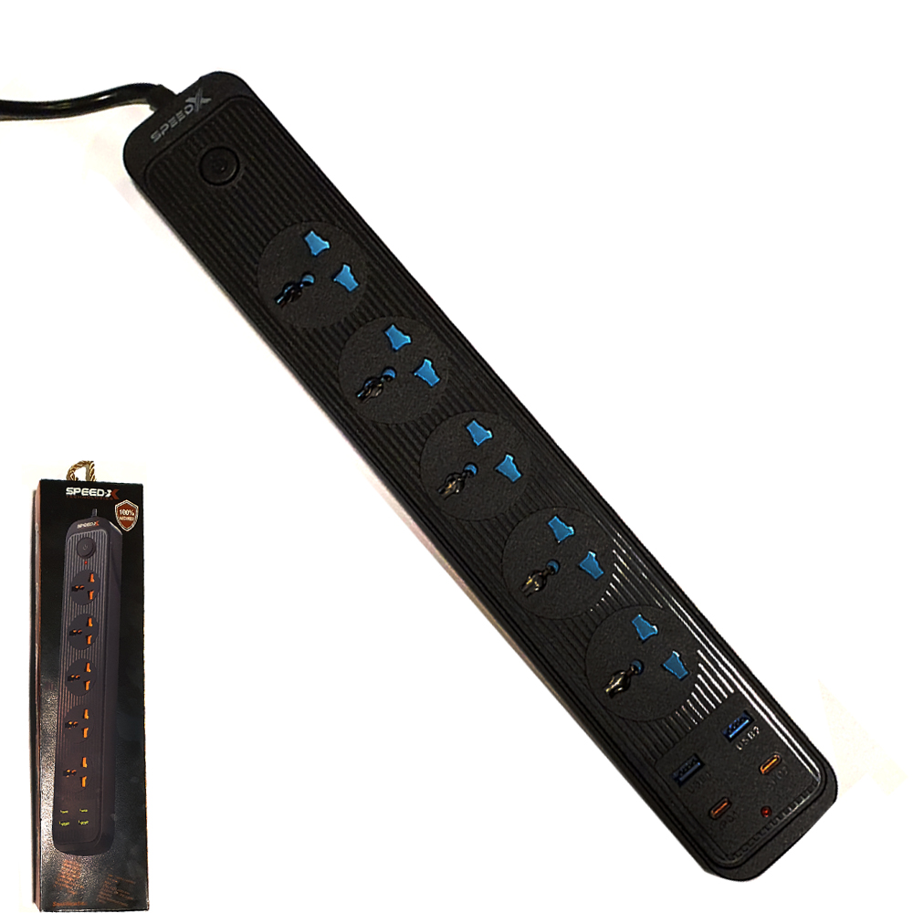 504pu Speed-X Premium Portable Power Strip 5socket+2usb Port+2 TYPE C USB