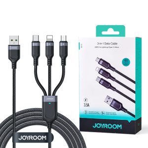 Joyroom S-1t3018a18 Multi-use 3.5a Usb-a To Lightning+type-c+micro 3-in-1 Data Cable1 2m-black